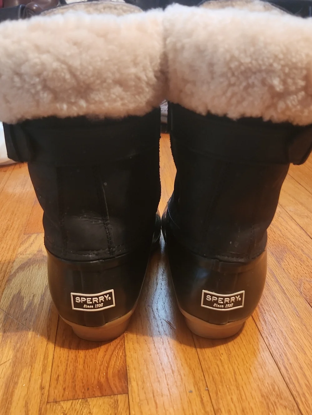 Sperry for JCREW Womens Black Waterproof Duck Boots w/ SHEEP Wool Lining size 8